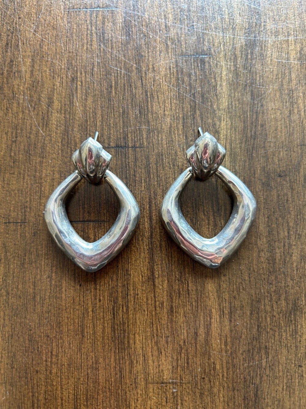 Stainless Steel Hammered Drop Hoop Earrings - Women Jewelry